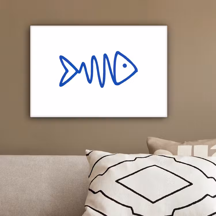 Vis - Minimalistisch - Blauw - Lijn canvas 2cm klein -sfeer3