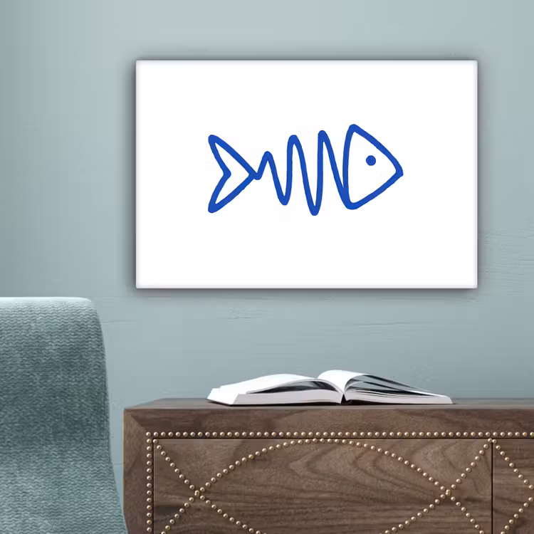 Vis - Minimalistisch - Blauw - Lijn canvas 2cm klein -sfeer4