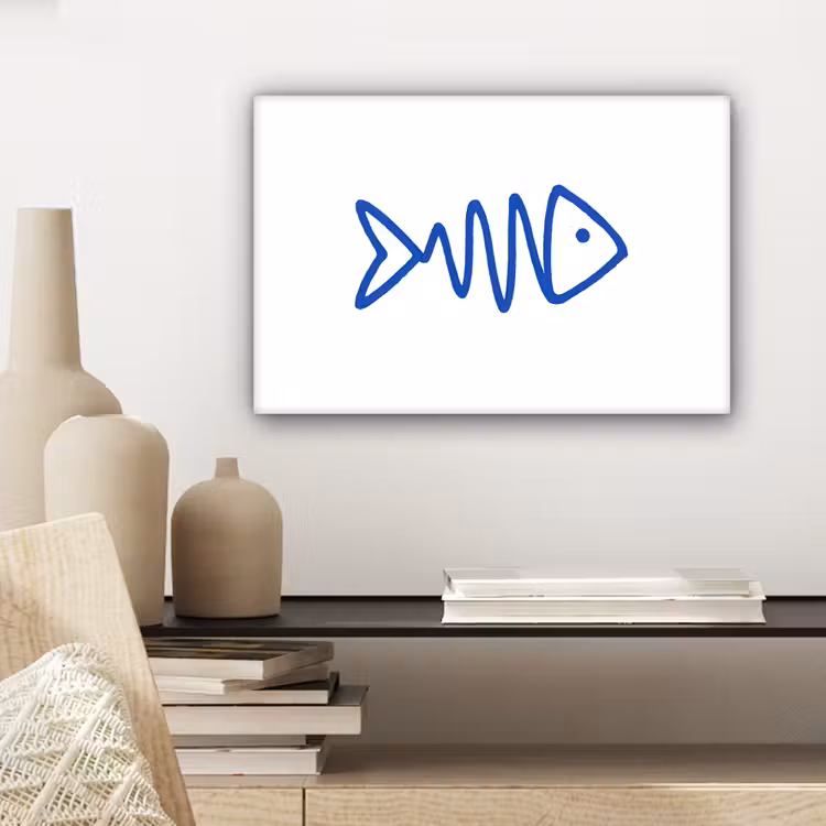 Vis - Minimalistisch - Blauw - Lijn canvas 2cm klein -sfeer6