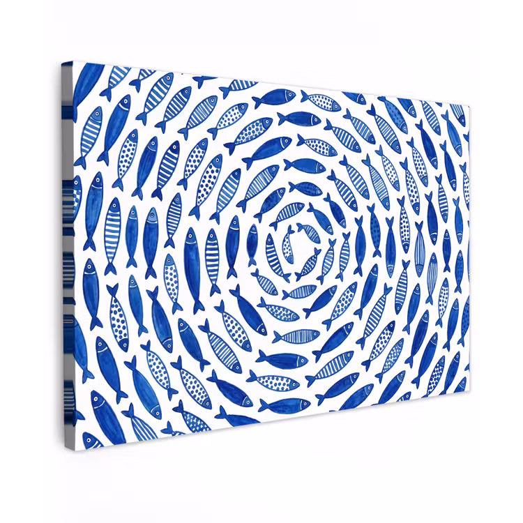 Vis - Patroon - Onderwater - Abstract - Blauw canvas 2cm klein -z3d
