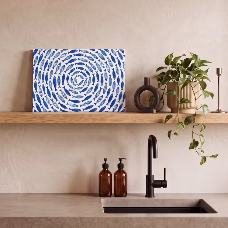 Vis - Patroon - Onderwater - Abstract - Blauw canvas 2cm klein -sfeer3