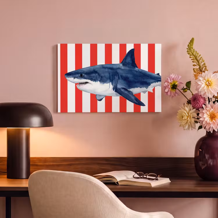 Vis - Haai - Zee - Illustratie - Blauw canvas 2cm klein -sfeer4