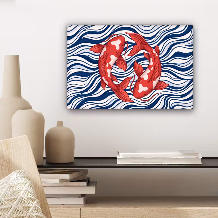 Vis - Water - Natuur - Illustratie - Rood canvas 2cm klein -sfeer6