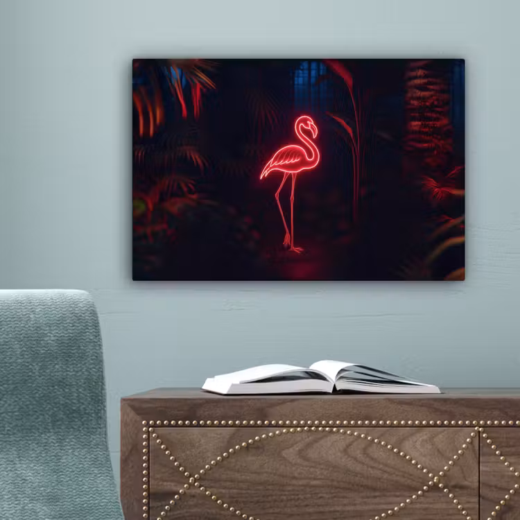 Flamingo - Roze - Neon - Licht canvas 2cm klein -sfeer4