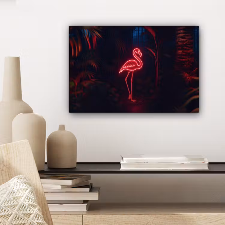 Flamingo - Roze - Neon - Licht canvas 2cm klein -sfeer6