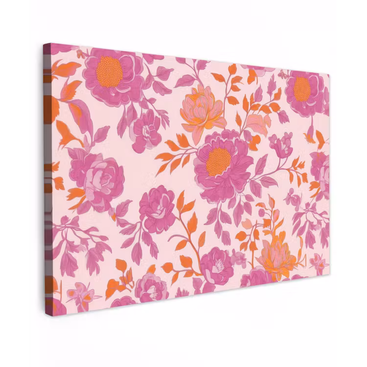 Bloemenpatroon - Roze - Oranje - Bloemen canvas 2cm klein -z3d