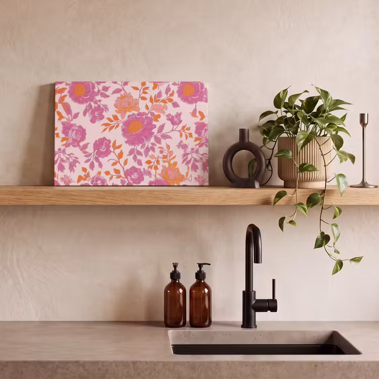 Bloemenpatroon - Roze - Oranje - Bloemen canvas 2cm klein -sfeer3