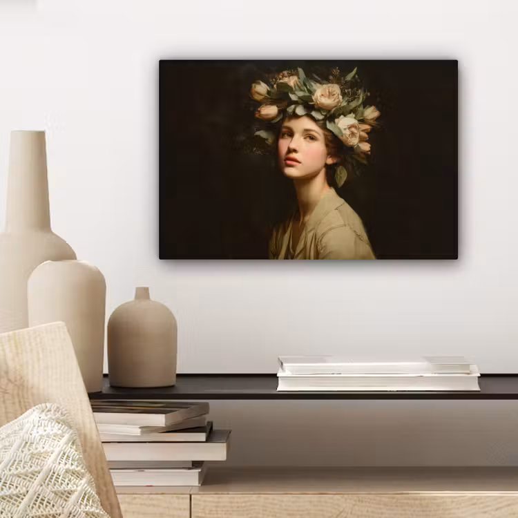 Bloemenstilte - Vrouw - Portret canvas 2cm klein -sfeer6