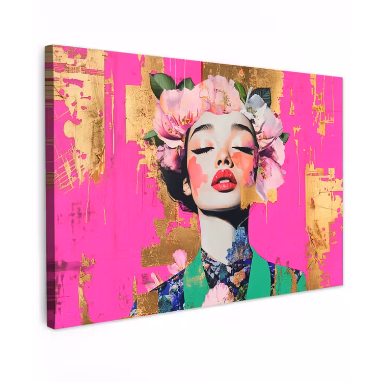 Bloemenkroon - Goud - Vrouw - Portret canvas 2cm klein -z3d