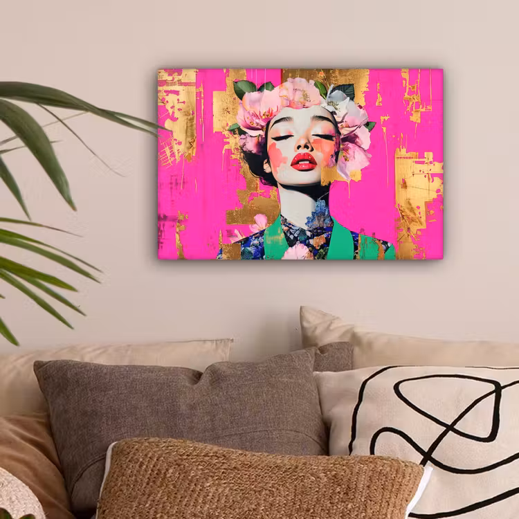 Bloemenkroon - Goud - Vrouw - Portret canvas 2cm klein -sfeer1
