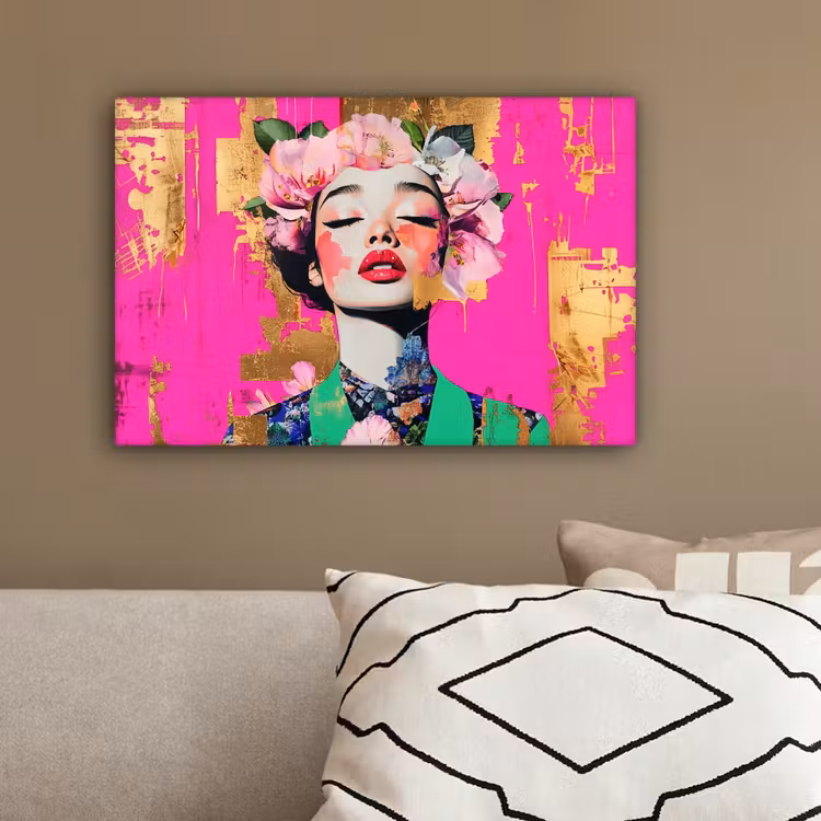 Bloemenkroon - Goud - Vrouw - Portret canvas 2cm klein -sfeer3