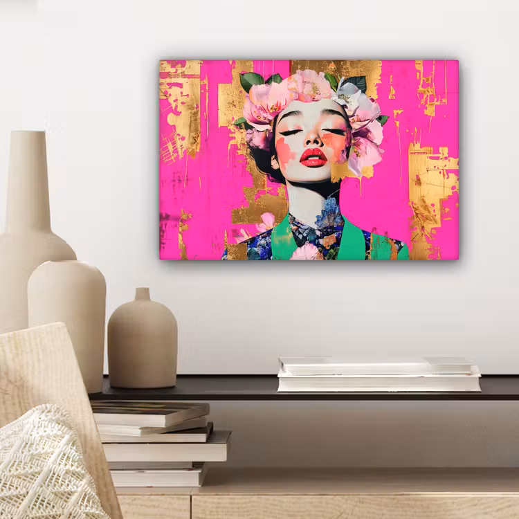 Bloemenkroon - Goud - Vrouw - Portret canvas 2cm klein -sfeer6