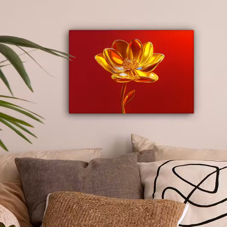 Bloem - Goud - Glazen canvas 2cm klein -sfeer1