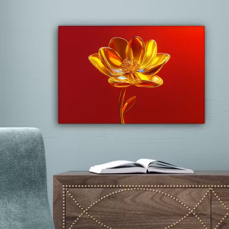Bloem - Goud - Glazen canvas 2cm klein -sfeer4