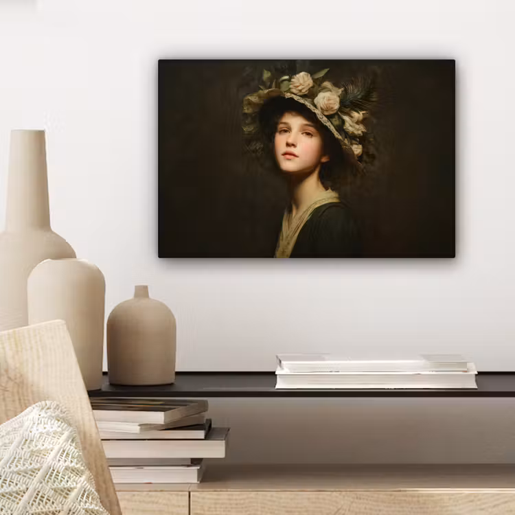 Bloemenhoed - Portret - Vrouw canvas 2cm klein -sfeer6