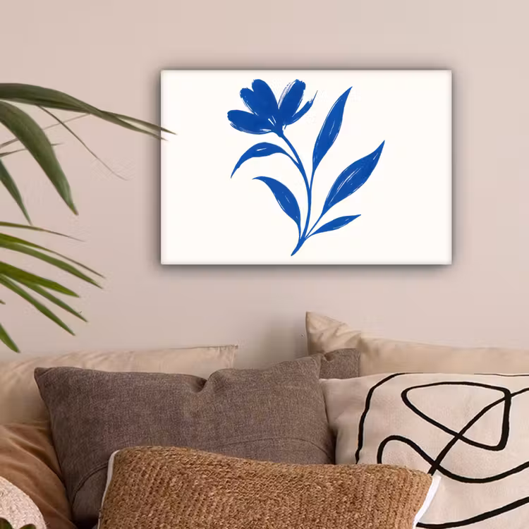 Bloem - Blaadjes - Minimalistisch - Blauw canvas 2cm klein -sfeer1