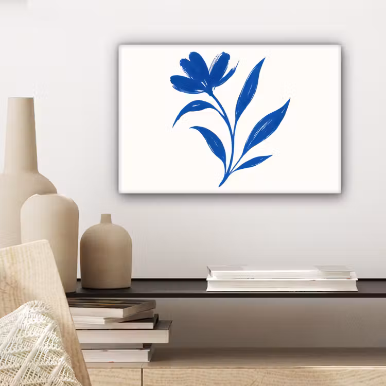 Bloem - Blaadjes - Minimalistisch - Blauw canvas 2cm klein -sfeer6
