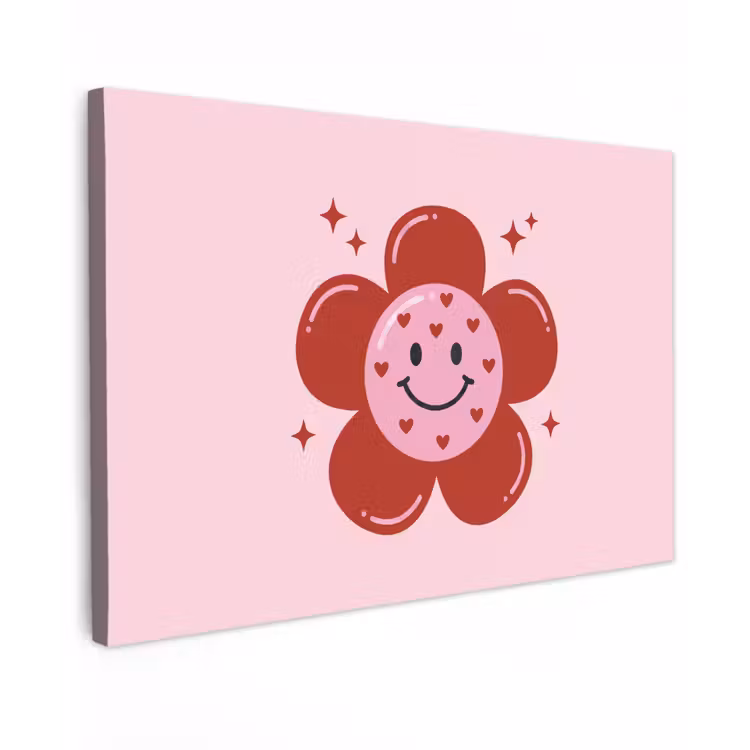 Bloem - Roze - Hartjes canvas 2cm klein -z3d