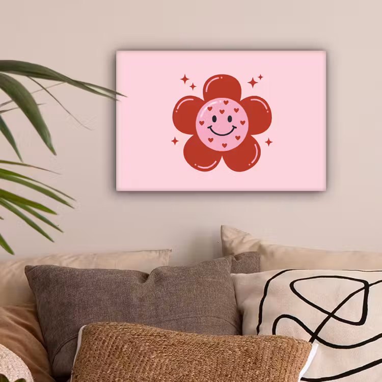 Bloem - Roze - Hartjes canvas 2cm klein -sfeer1