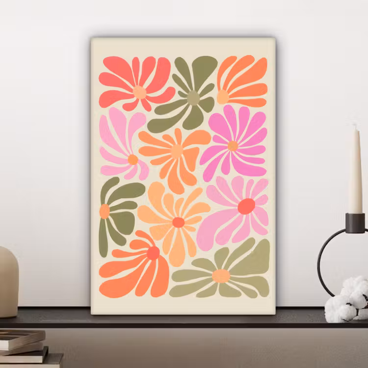 Bloemvormen - Retro - Kleurrijk canvas 2cm klein -sfeer6