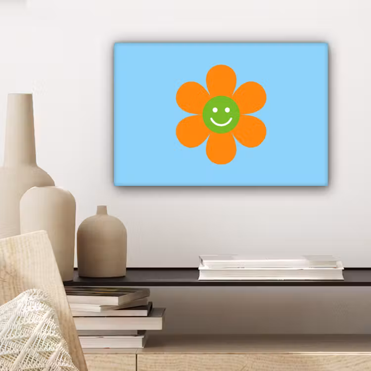 Bloem - Smiley - Kleurrijk canvas 2cm klein -sfeer6