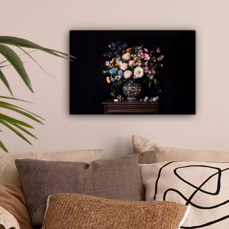 Bloemenvaas - Hout - Bloemen - Boeket canvas 2cm klein -sfeer1
