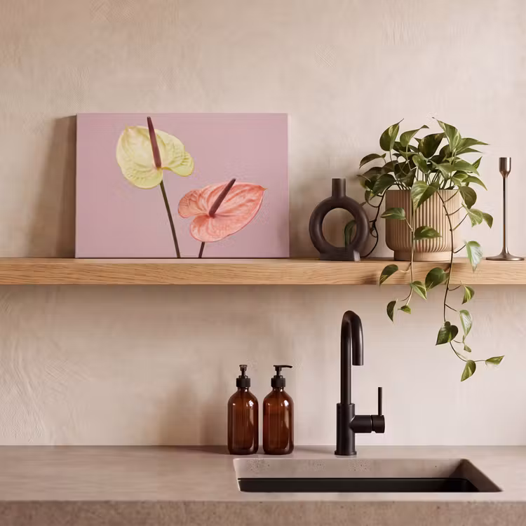 Bloemen - Anthuriums - Geel - Roze canvas 2cm klein -sfeer3