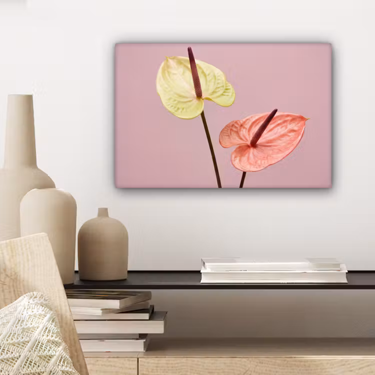 Bloemen - Anthuriums - Geel - Roze canvas 2cm klein -sfeer6