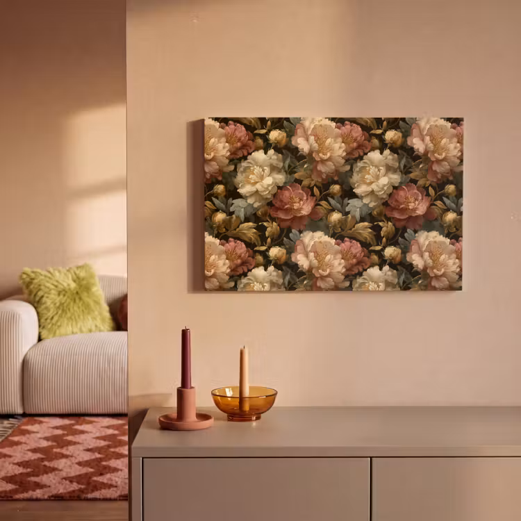 Bloemen - Barok - Patroon - Roze - Crème canvas 2cm klein 34 -sfeer1
