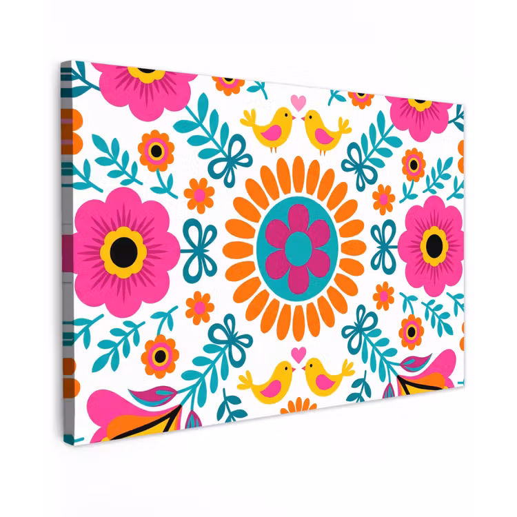 Bloemen - Vogel - Patroon - Kleurrijk - Modern canvas 2cm klein -z3d