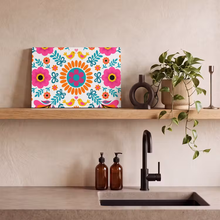 Bloemen - Vogel - Patroon - Kleurrijk - Modern canvas 2cm klein -sfeer3