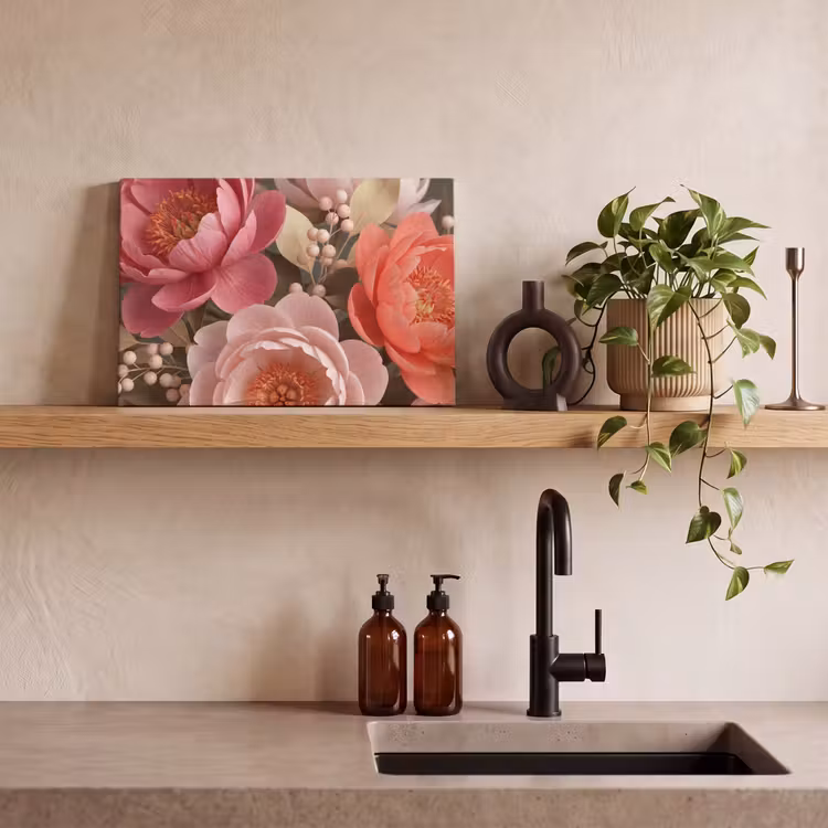 Bloemen - Bloesem - Zacht - Koraal - Decoratie canvas 2cm klein -sfeer3