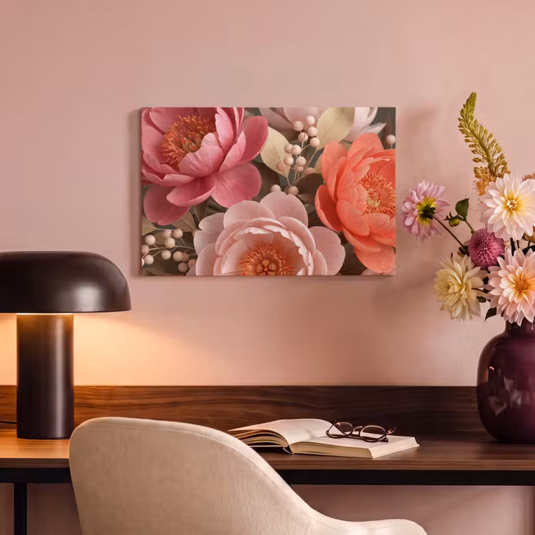 Bloemen - Bloesem - Zacht - Koraal - Decoratie canvas 2cm klein -sfeer4