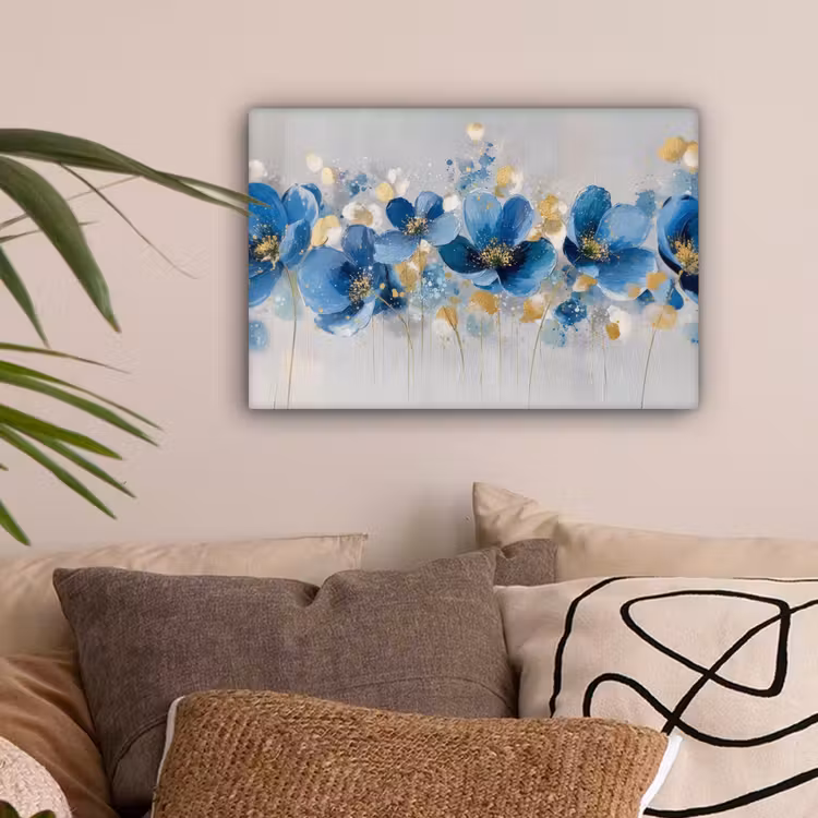 Bloemen - Blauw - Abstract canvas 2cm klein -sfeer1