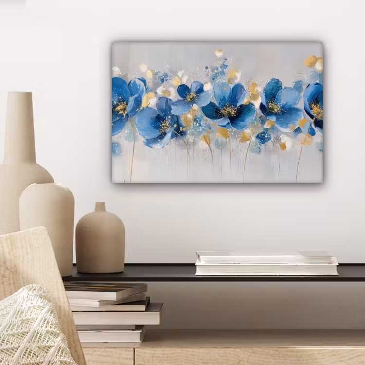 Bloemen - Blauw - Abstract canvas 2cm klein -sfeer6