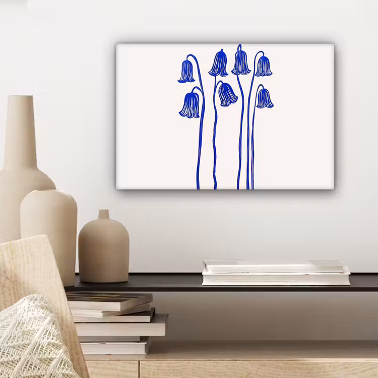 Bloemen - Blauw - Lijnen - Bloemblaadjes canvas 2cm klein -sfeer6