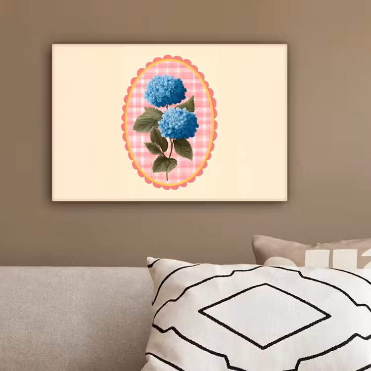 Bloemen - Blauw - Lijst - Bladeren canvas 2cm klein -sfeer3
