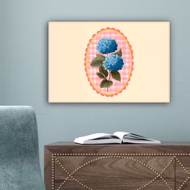 Bloemen - Blauw - Lijst - Bladeren canvas 2cm klein -sfeer4