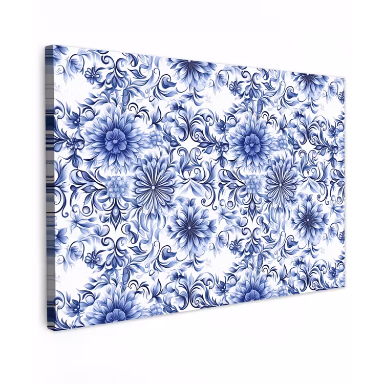 Bloemen - Blauw - Patroon - Wit canvas 2cm klein 34 -z3d