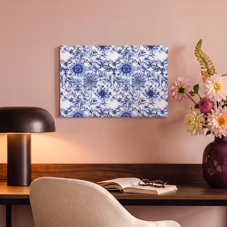 Bloemen - Blauw - Patroon - Wit canvas 2cm klein 34 -sfeer4