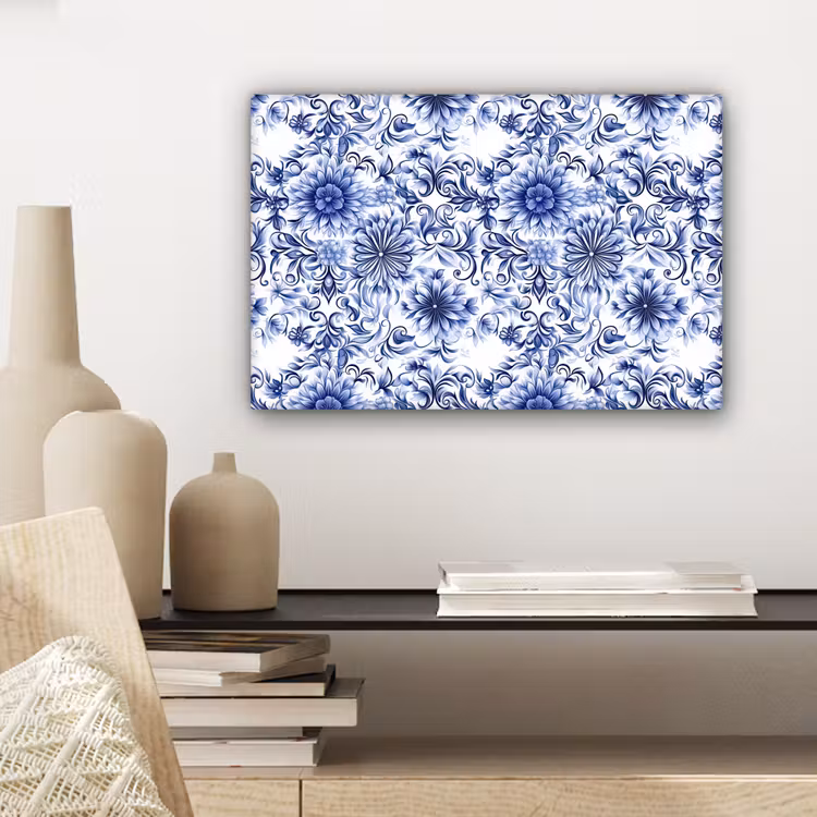 Bloemen - Blauw - Patroon - Wit canvas 2cm klein 34 -sfeer6