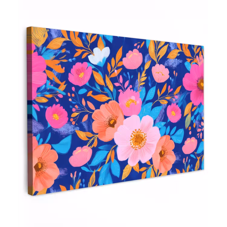 Bloemen - Blauw - Roze canvas 2cm klein -z3d