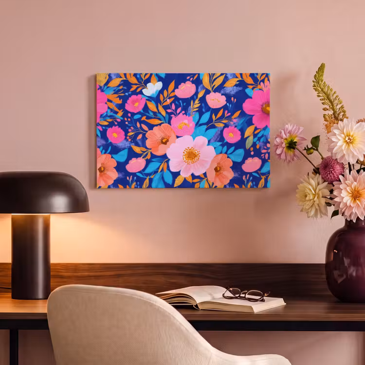 Bloemen - Blauw - Roze canvas 2cm klein -sfeer4