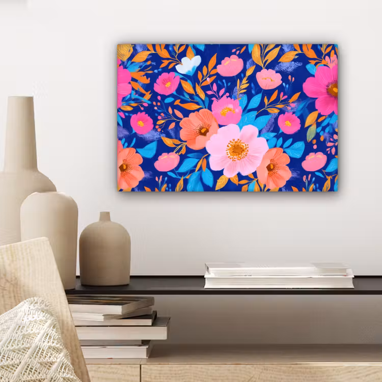 Bloemen - Blauw - Roze canvas 2cm klein -sfeer6