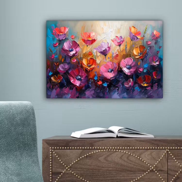 Bloemen - Botanisch - Kunst - Roze - Natuur canvas 2cm klein -sfeer4
