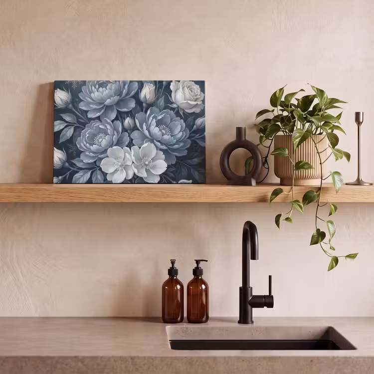 Bloemen - Boeket - Winter - Abstract - Blauw canvas 2cm klein -sfeer3