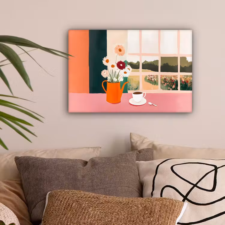 Bloemen - Koffie - Raam canvas 2cm klein -sfeer1