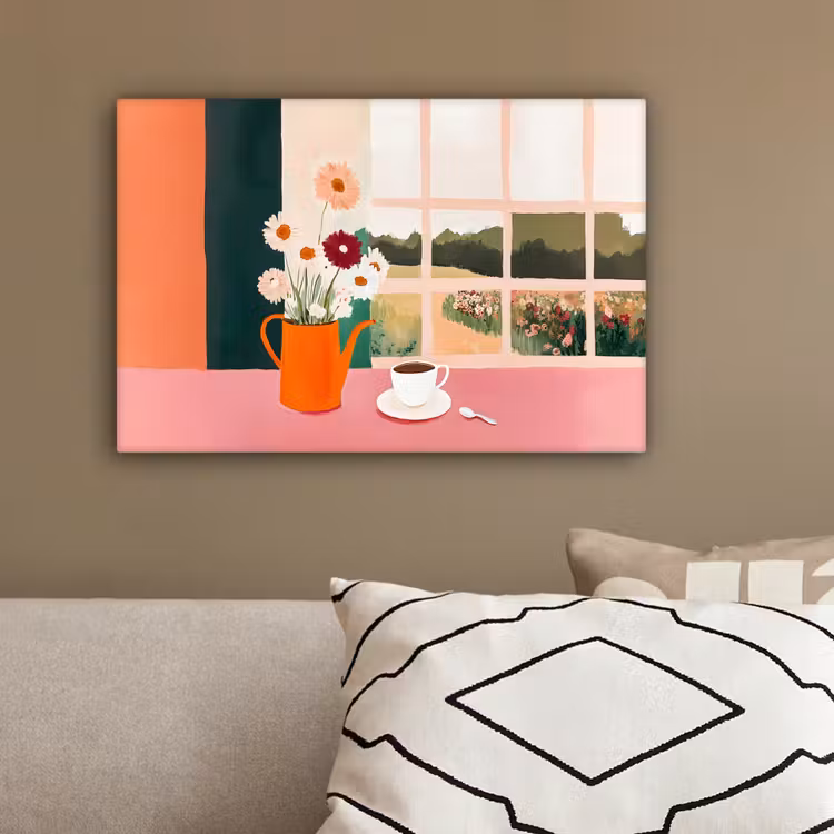 Bloemen - Koffie - Raam canvas 2cm klein -sfeer3