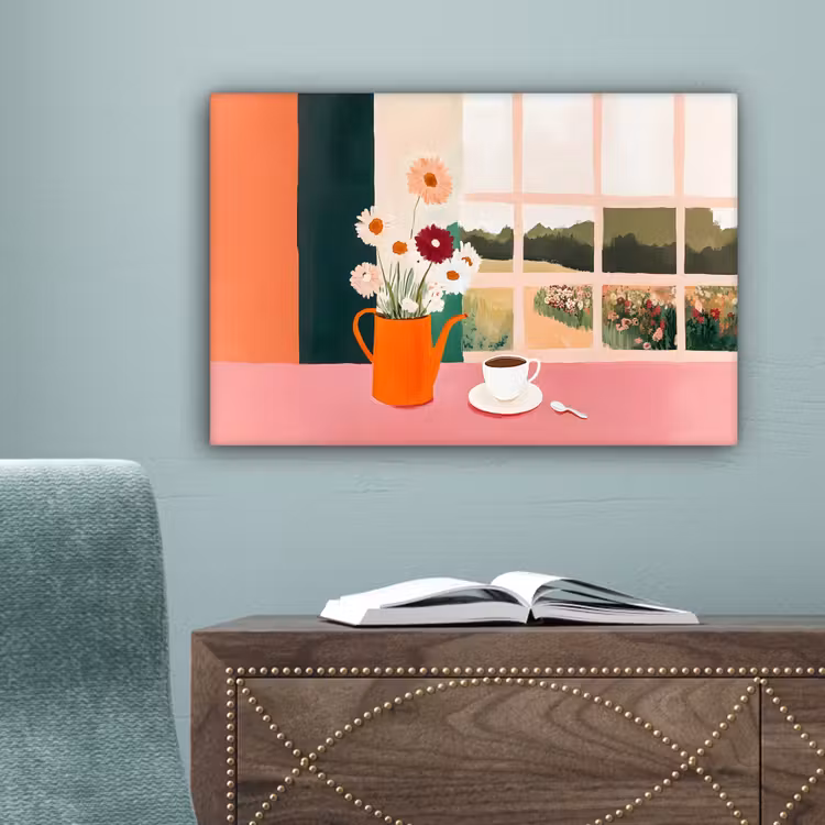 Bloemen - Koffie - Raam canvas 2cm klein -sfeer4