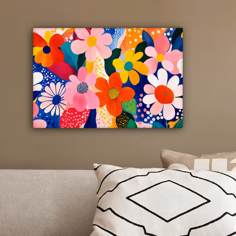 Bloemen - Kleurrijk - Stippen canvas 2cm klein -sfeer3
